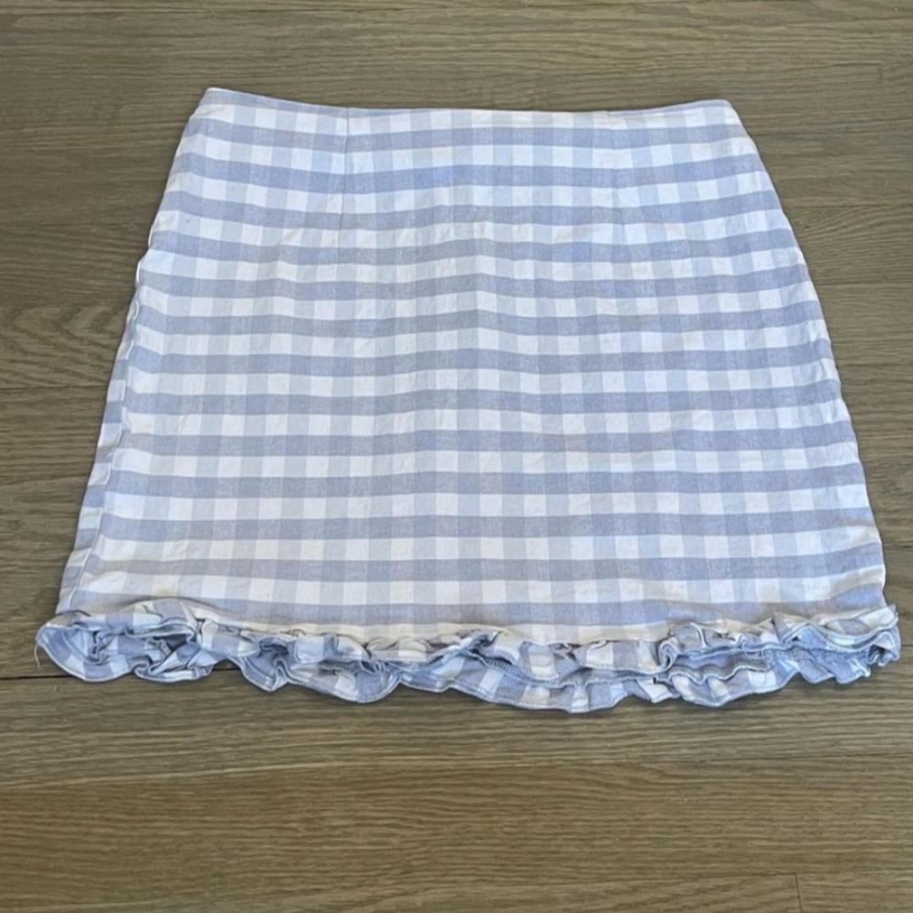 Urban Outfitters Ashton Ruffle Blue and White Gingham Mini Skirt Size Medium